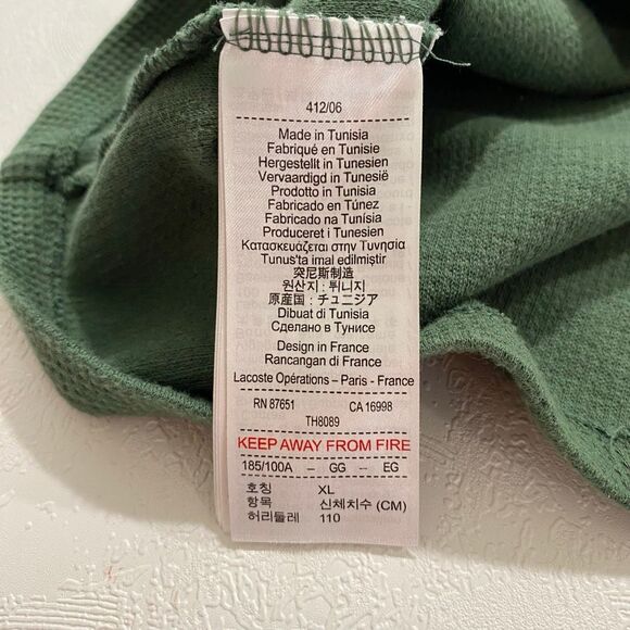 Lacoste Sleepwear Waffle Knit Long Sleeve Shirt Green XL Loungewear Top - Picture 8 of 9